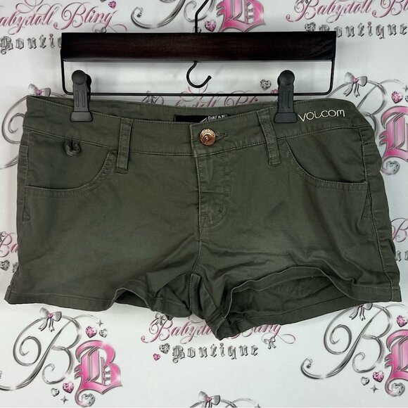 Volcom shorts mini booty zip up pockets olive green Women's Green Cargo Shorts - Picture 1 of 8